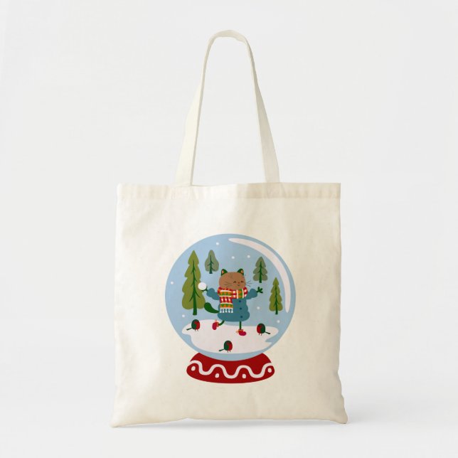 Christmas Cute Cat Snow Globe Tote Bag (Front)
