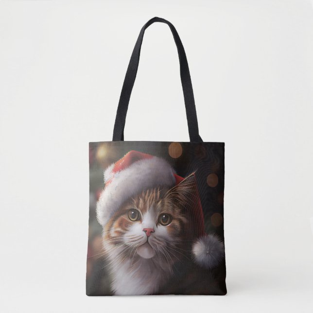 CHRISTMAS CUTE CAT TOTE PURSE BAG (Front)