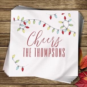 Christmas Cute Cheers Colourful String Lights  Napkin
