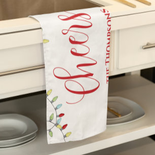 Christmas Cute Cheers Colourful String Lights  Tea Towel
