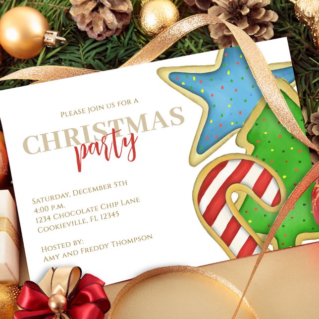 Christmas Cute Colourful Cookies Whimsical Party  Invitation (Christmas whimsical colorful cookie cutout invitation with watercolor cute cookies. )