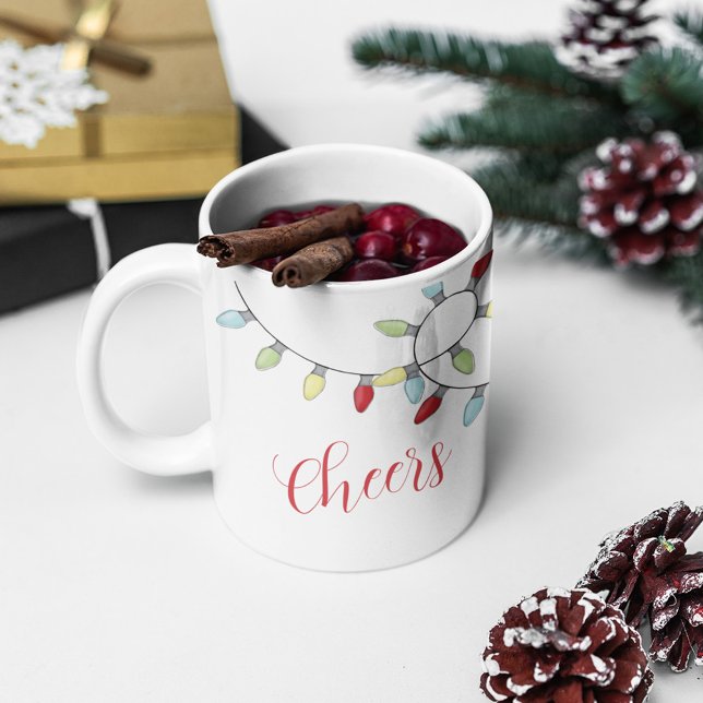 Christmas Cute Colourful Lights Calligraphy Cheers Coffee Mug (Christmas holiday colorful whimsical lights with stylish calligraphy. )
