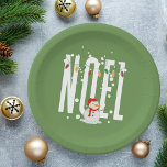 Christmas Cute Colourful Noel Quote Snowman Modern Paper Plate<br><div class="desc">This Christmas themed design features "Noel" in white tall letters with Christmas lights,  and a cute snow man.</div>