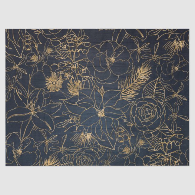 Christmas cute confetti and golden floral design tissue paper (Front)