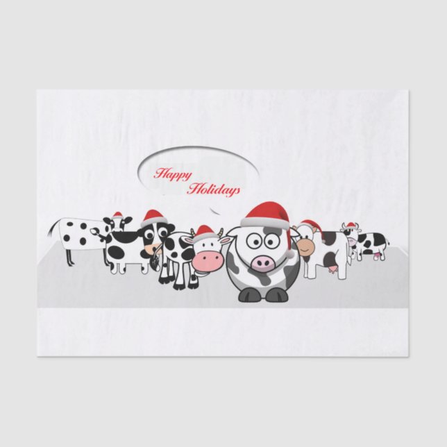 Christmas Cute Cows Happy Holidays Tissue Paper (Front)