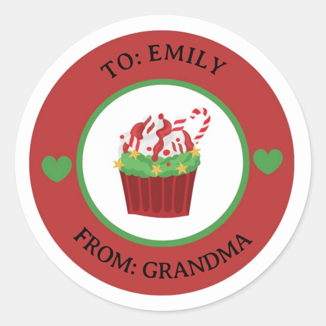Christmas Cute Cupcake To & From Holiday gift tag  (Front)