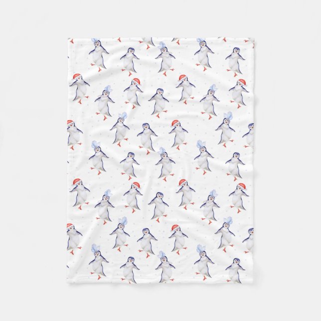 Christmas Cute Dancing Penguins  Fleece Blanket (Front)