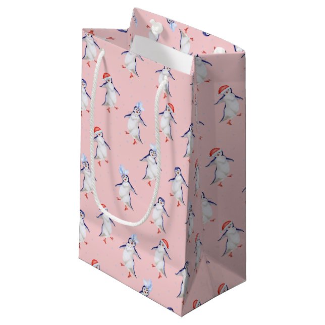 Christmas Cute Dancing Penguins Pattern Small Gift Bag (Front Angled)