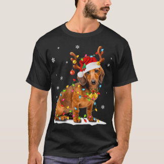 Christmas Cute Dashund With Christmas Lights T-Shirt