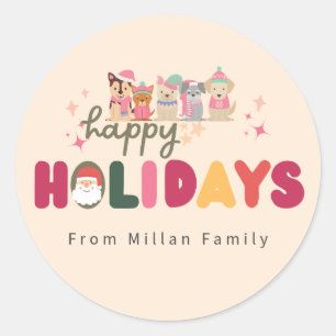 Christmas cute dog family modern classic round sticker