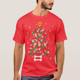 Christmas Cute Dog Paws Xmas Tree Funny Dog Puppy  T-Shirt
