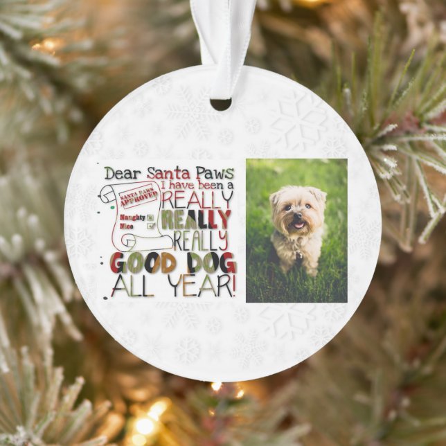Christmas Cute Dog Photo Santa Paws Ornament (Tree)