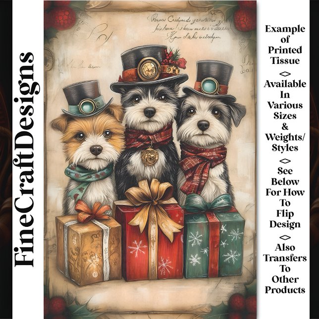 Christmas Cute Dogs Steampunk Vibe BK9 Decoupage Tissue Paper (Creator Uploaded)