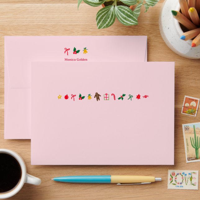 CHRISTMAS Cute Doodle Whimsical CUSTOM Holiday  Envelope (Desk)