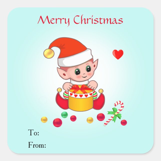 Christmas Cute Elf for Gifts & Favours Square Sticker (Front)