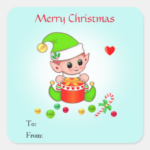 Christmas Cute Elf for Gifts & Favours Square Sticker