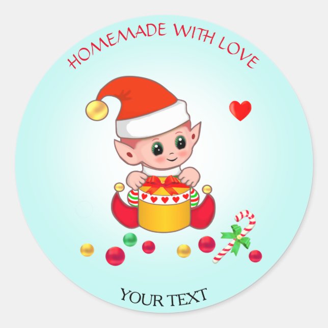 Christmas Cute Elf for Gifts & Homemade Classic Round Sticker (Front)