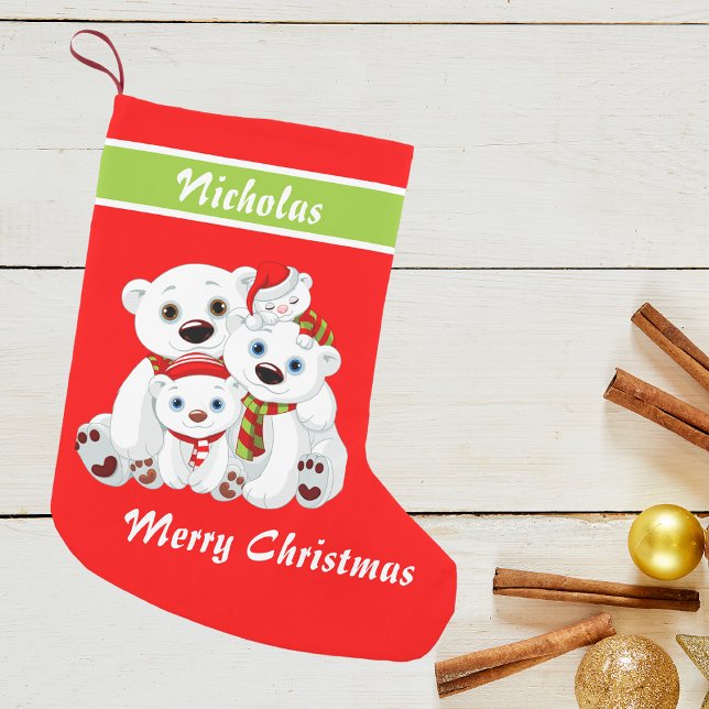 Christmas Cute Family Bear Red Small Christmas Stocking (Creator Uploaded)