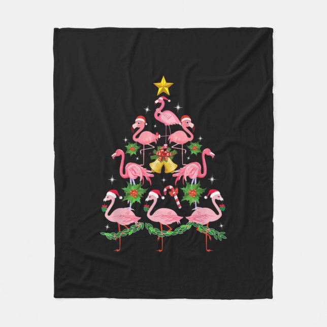 Christmas - Cute Flamingo Christmas Tree Fleece Blanket (Front)