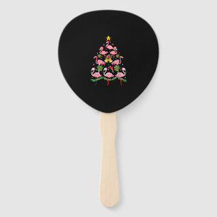 Christmas - Cute Flamingo Christmas Tree Hand Fan
