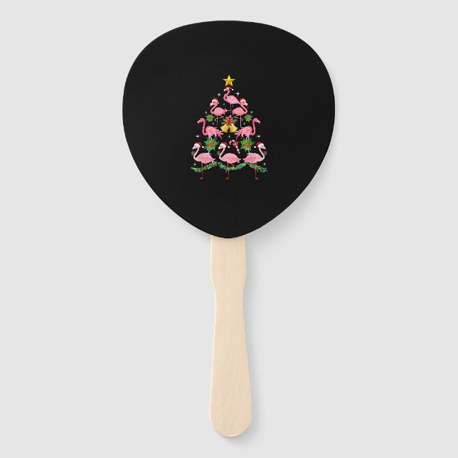 Christmas - Cute Flamingo Christmas Tree Hand Fan (Front)