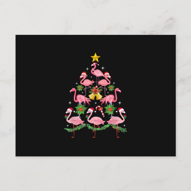 Christmas - Cute Flamingo Christmas Tree Holiday Postcard (Front)