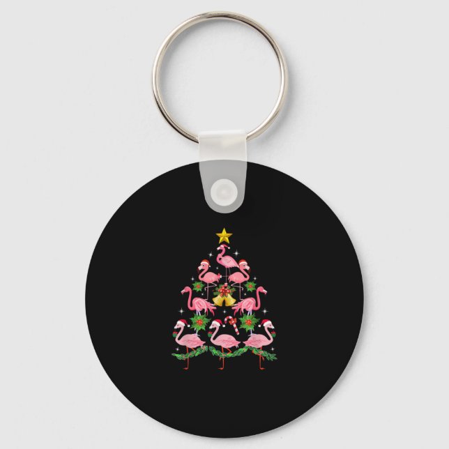Christmas - Cute Flamingo Christmas Tree Key Ring (Front)