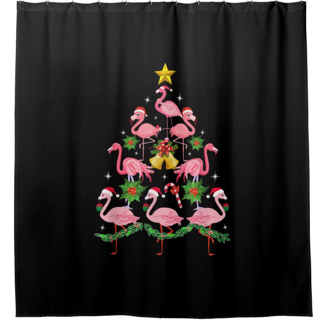 Christmas - Cute Flamingo Christmas Tree Shower Curtain (Front)