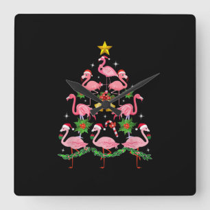 Christmas - Cute Flamingo Christmas Tree Square Wall Clock