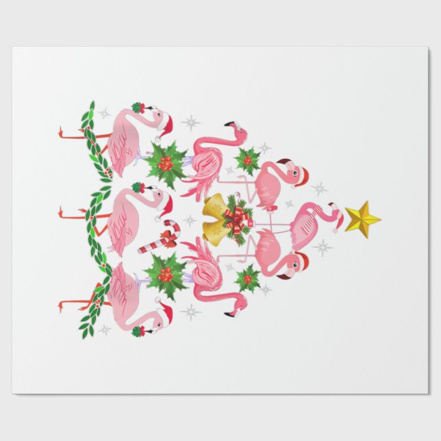 Christmas - Cute Flamingo Christmas Tree Wrapping Paper (Flat)