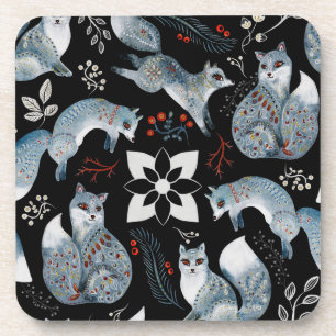 Christmas cute forest fox animals pattern cushion coaster