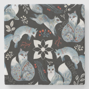 Christmas cute forest fox animals pattern cushion stone coaster