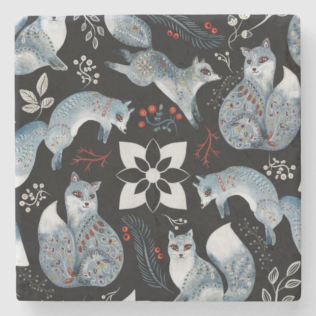 Christmas cute forest fox animals pattern cushion stone coaster (Front)