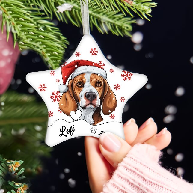 Christmas Cute Fox Hound Dog Personalised Ceramic Tree Decoration (Creator Uploaded)