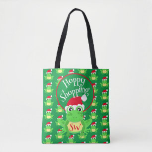 Christmas Cute Frog Santa Hat Green Novelty Tote Bag