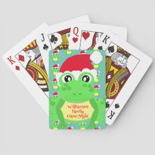 Christmas Cute Frog Santa Hat Teal Novelty Playing Cards
