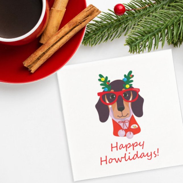 Christmas Cute Funny Dog Dachshund Howlidays Party Napkin (Creator Uploaded)