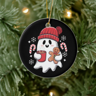 Christmas Cute Ghost Iced Coffee Retro Xmas Coffee Ceramic Tree Decoration