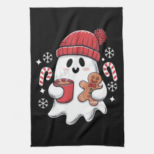Christmas Cute Ghost Iced Coffee Retro Xmas Coffee Tea Towel