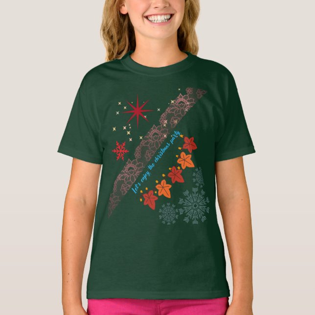 Christmas Cute Girl T-Shirt-Festive Holiday Outfit T-Shirt (Front)
