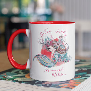 Christmas Cute Girly Mermaid Personalised Name Mug
