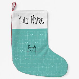 Christmas Cute Girly Teal Funny Cat Antlers Small Christmas Stocking