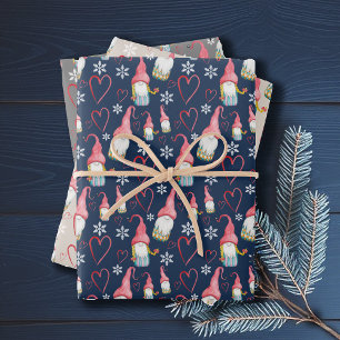 Christmas Cute Gnome In Love Wrapping Paper Sheet