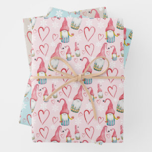 Christmas Cute Gnomes In Love Wrapping Paper Sheet