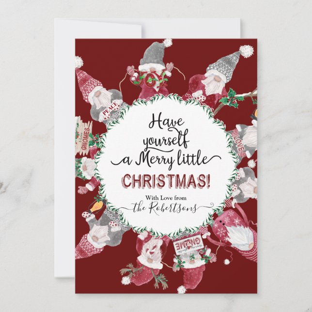 Christmas Cute Gnomes Love Joy Peace Photograph Holiday Card (Front)