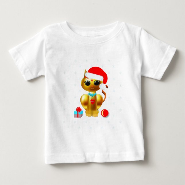 Christmas cute golden kitty cat cartoon baby T-Shirt (Front)