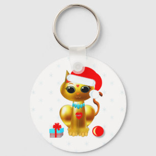 Christmas cute golden kitty cat cartoon key ring