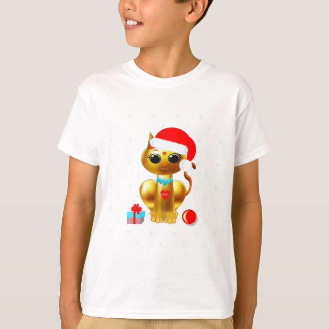 Christmas cute golden kitty cat cartoon T-Shirt (Front)
