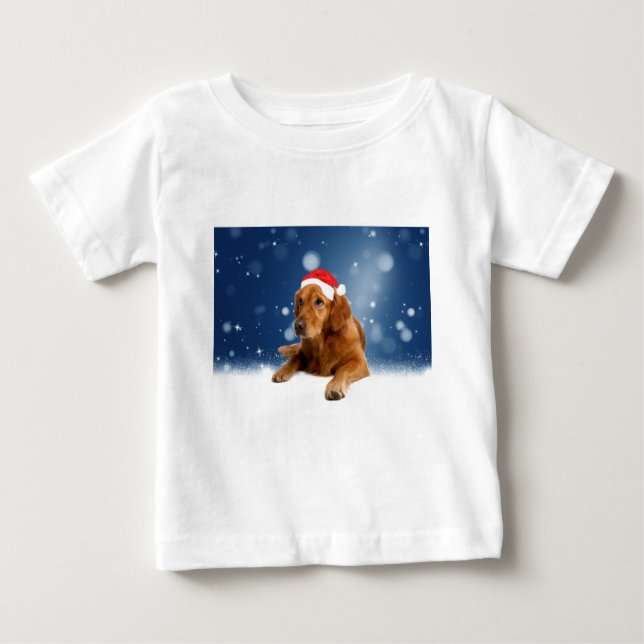 Christmas Cute Golden Retriever Dog Santa Hat Snow Baby T-Shirt (Front)