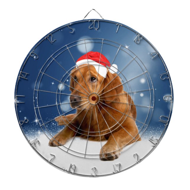 Christmas Cute Golden Retriever Dog Santa Hat Snow Dartboard (Front)
